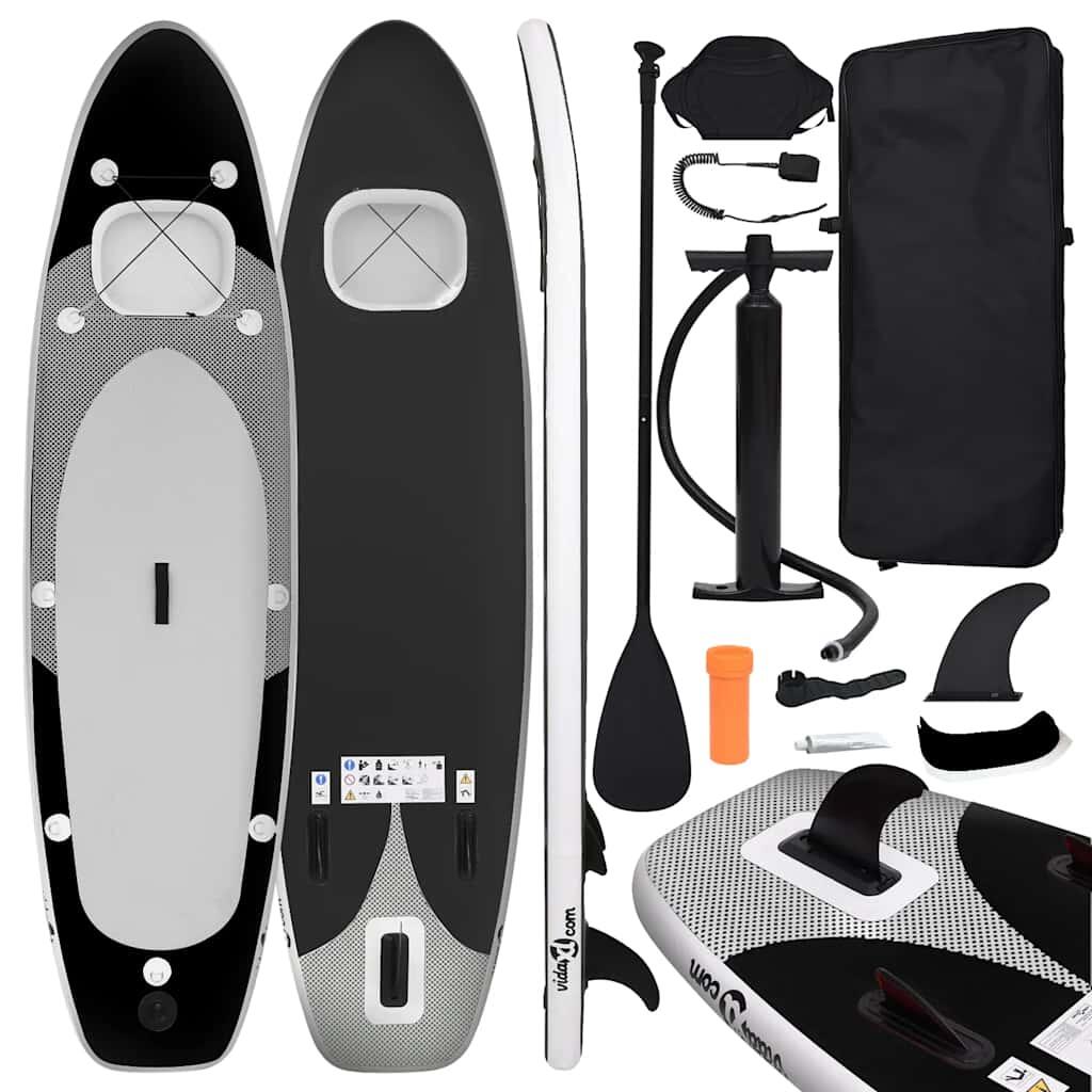 VIDAXL Set de tabla de paddle surf hinchable negro 300x76x10 cm