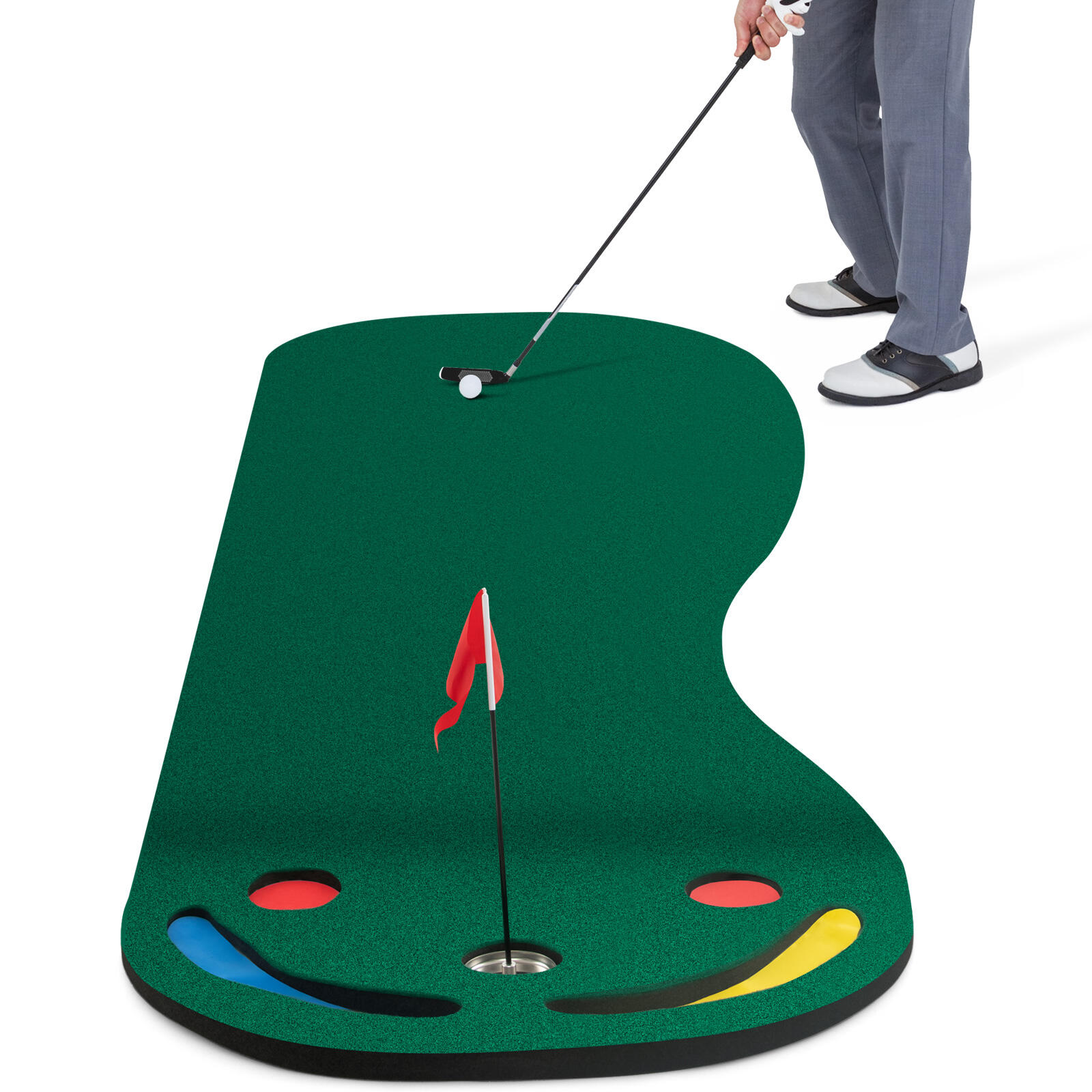 Portable Golf Putting Green Set with 3 Putting Cups and 1 Flag