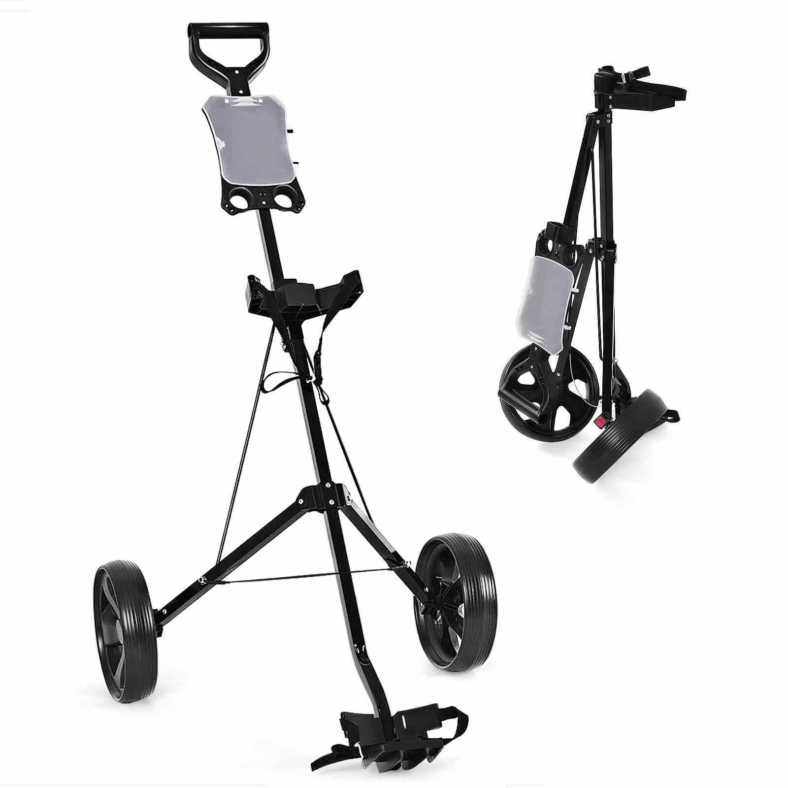 Foldable 2 Wheel Golf Push Cart with Scorecard Holder and Elastic Strap