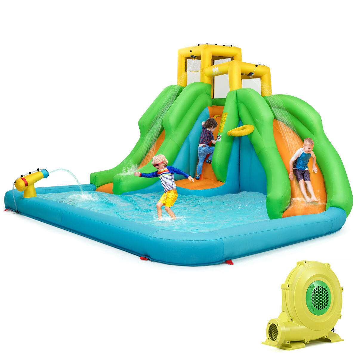 Inflatable Water Park with Two Slides for Outdoor Play with Blower