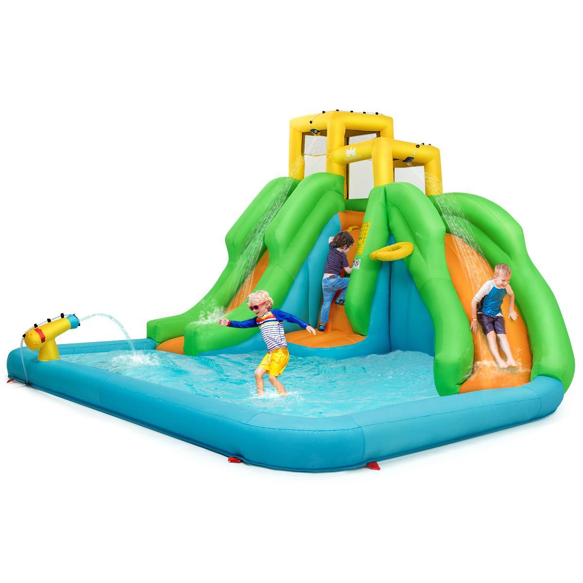 Inflatable Water Park with Two Slides for Outdoor Play without Blower