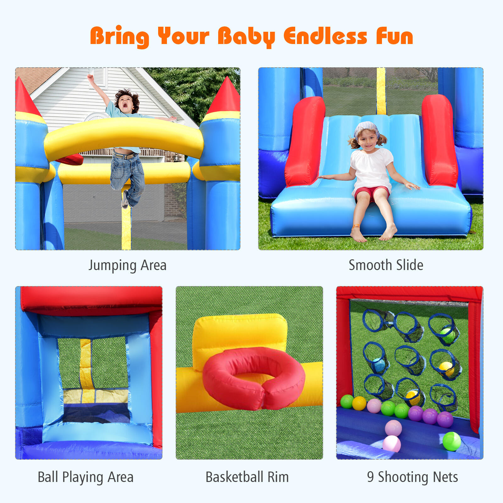 Multifunctional Inflatable Bounce House with Slide for Backyard