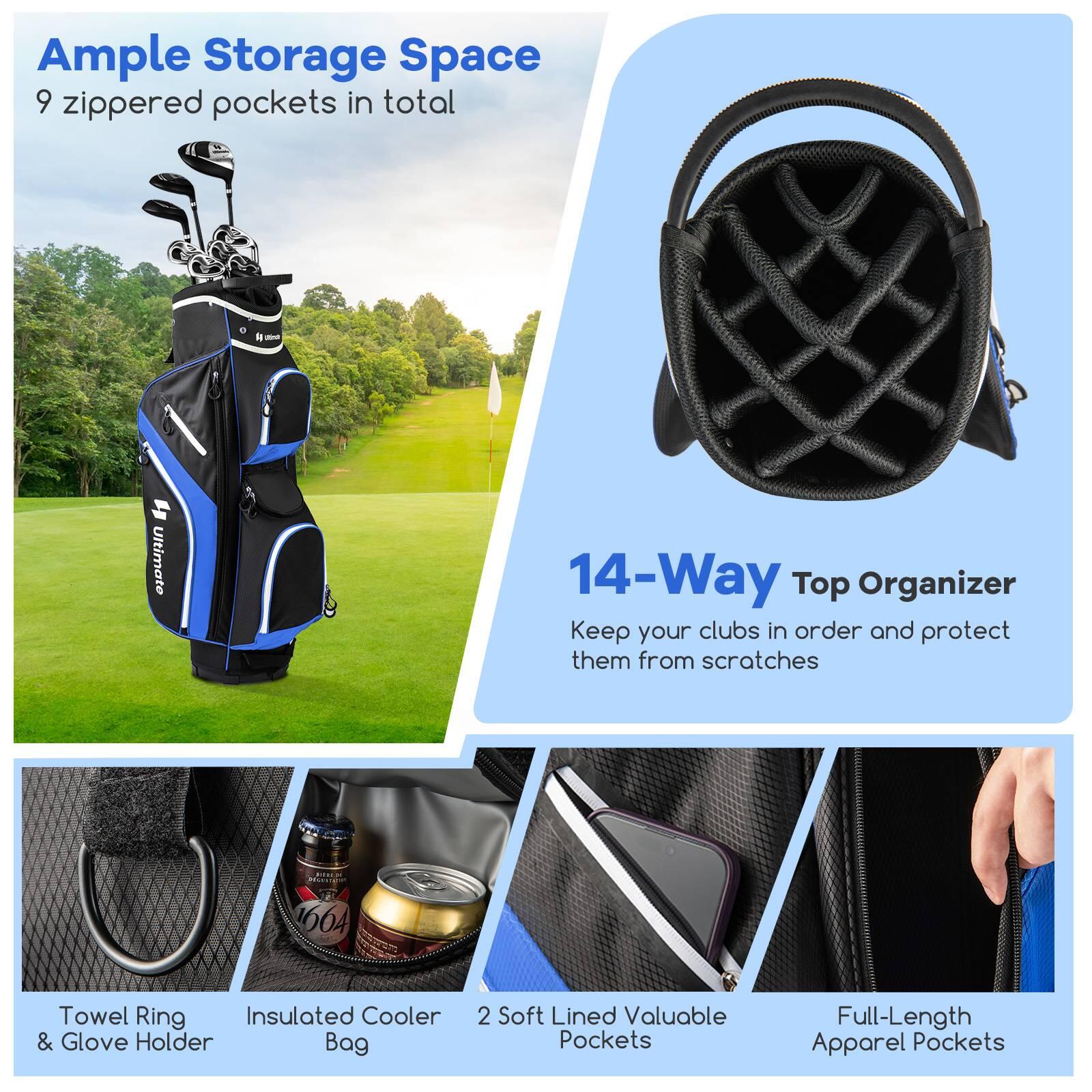 Golf Cart Bag with 14 Way Top Dividers Pockets and Cooler Bag