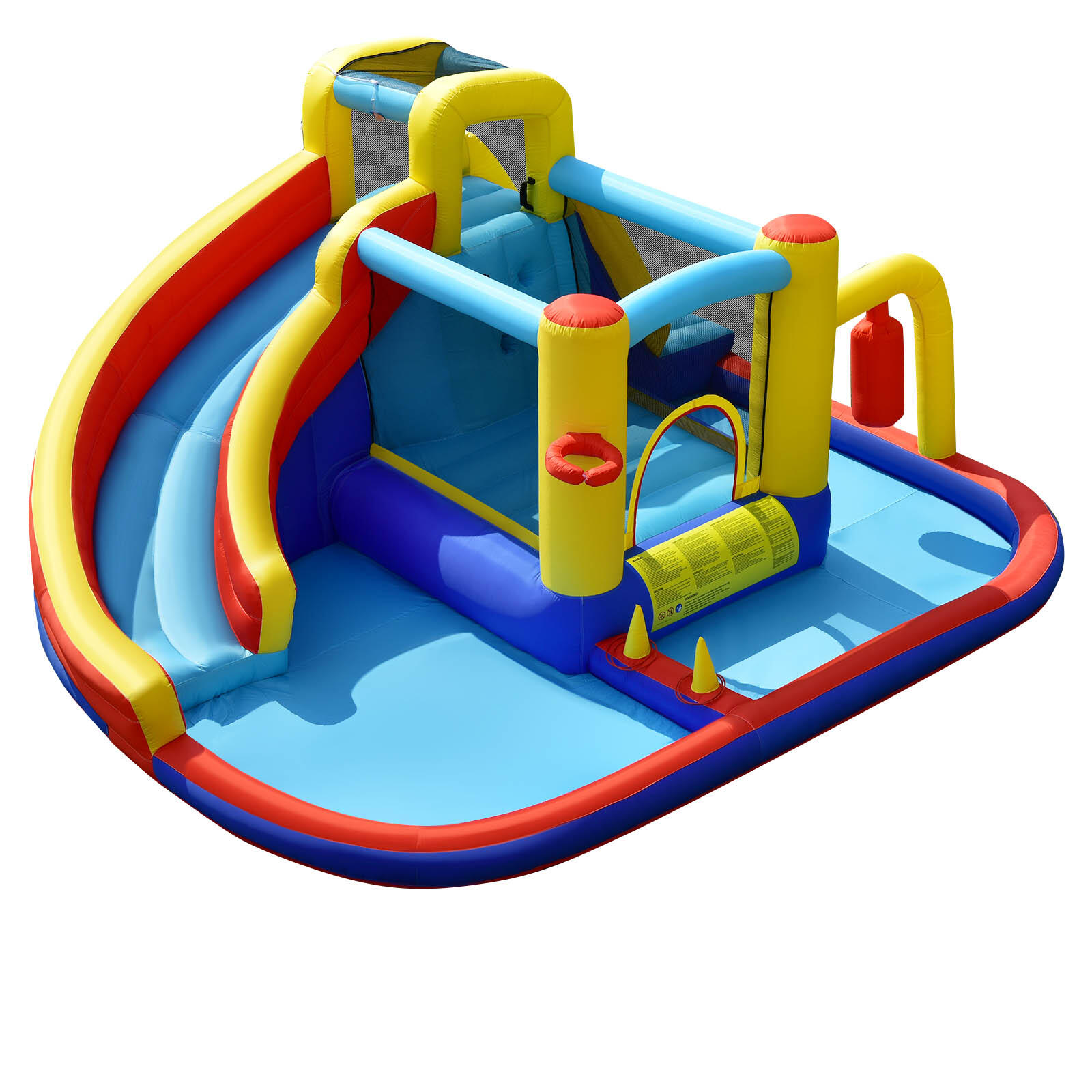 7-in-1 Inflatable Bounce Castle with Curved Water Slide (without Blower)
