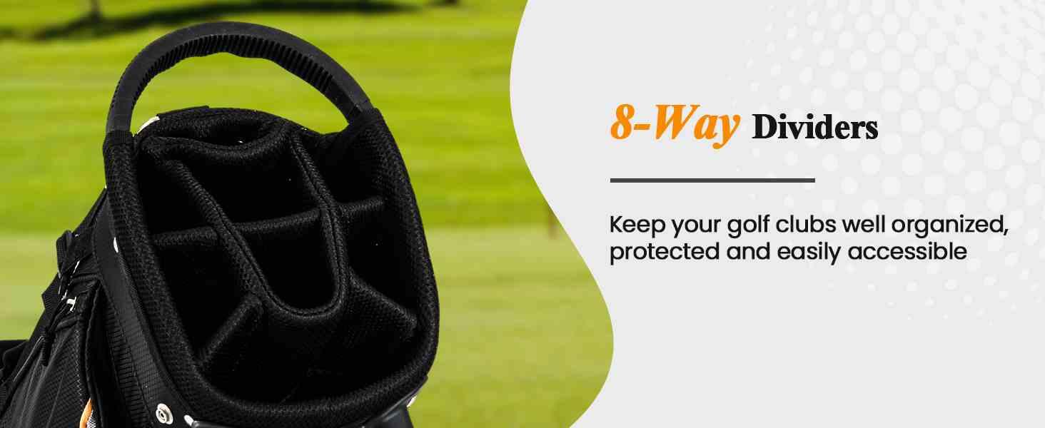 Golf Club Bag with Way Top Dividers Zippered Pockets