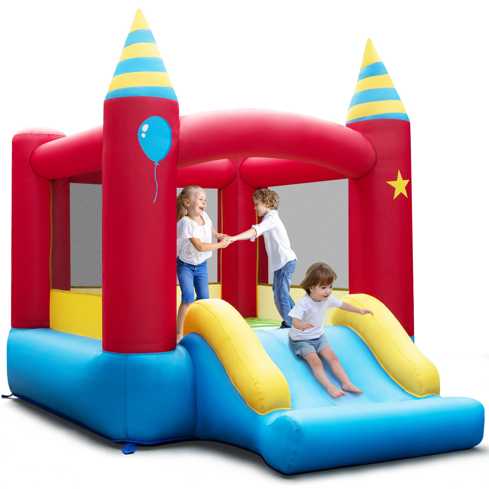 2-in-1 Inflatable Bounce House with Slide & Carrying Bag (without Blower)