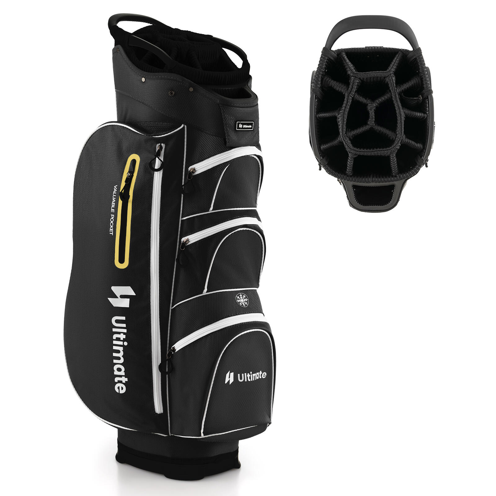 Golf Cart Bag with 15 Way Top Dividers Including Individual Putter Well Black