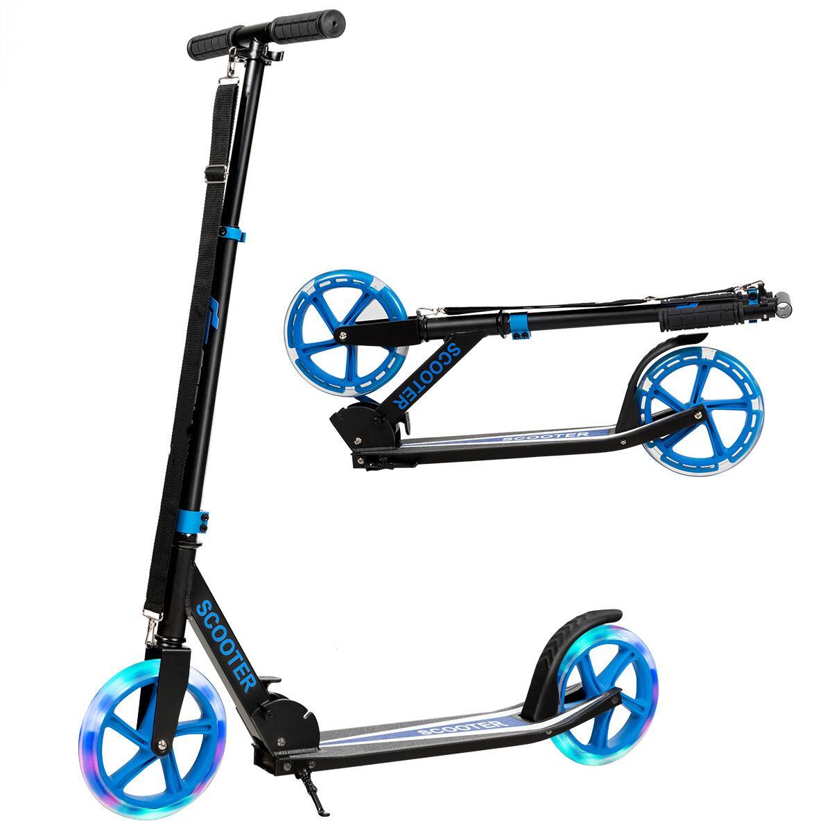 Kick Scooter Folding Pro Stunt Scooter Adjustable LED Wheel w/Rear Break Blue