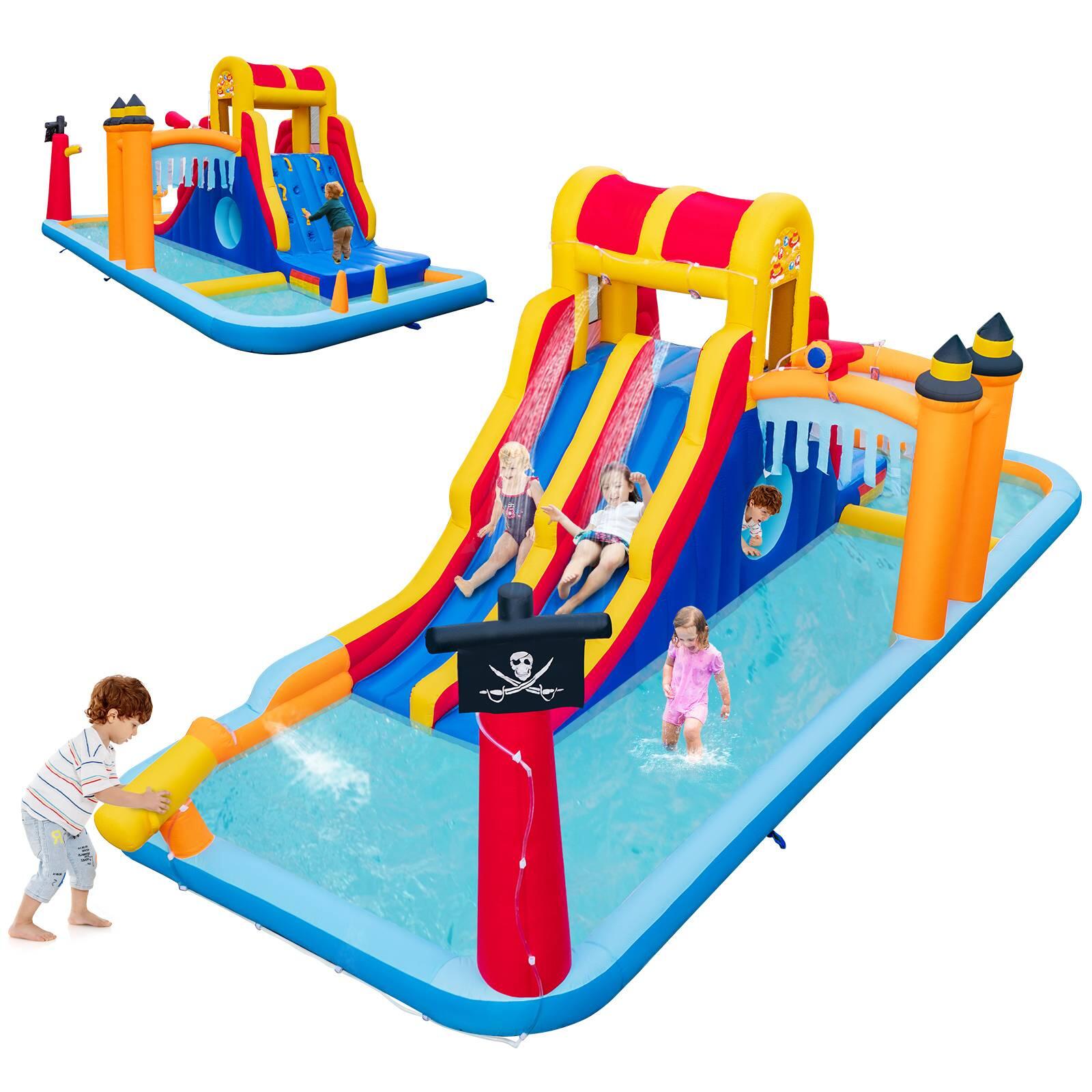 6-In-1 Inflatable Kids Water Park with 2 Slides & Climbing Wall (w/o Blower)