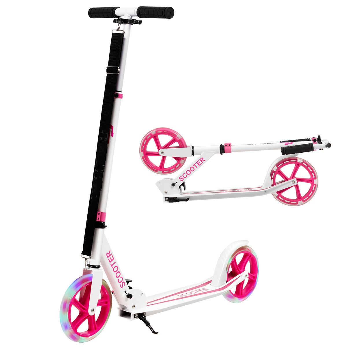 Kick Scooter Folding Pro Stunt Scooter Adjustable LED Wheel w/Rear Break Pink