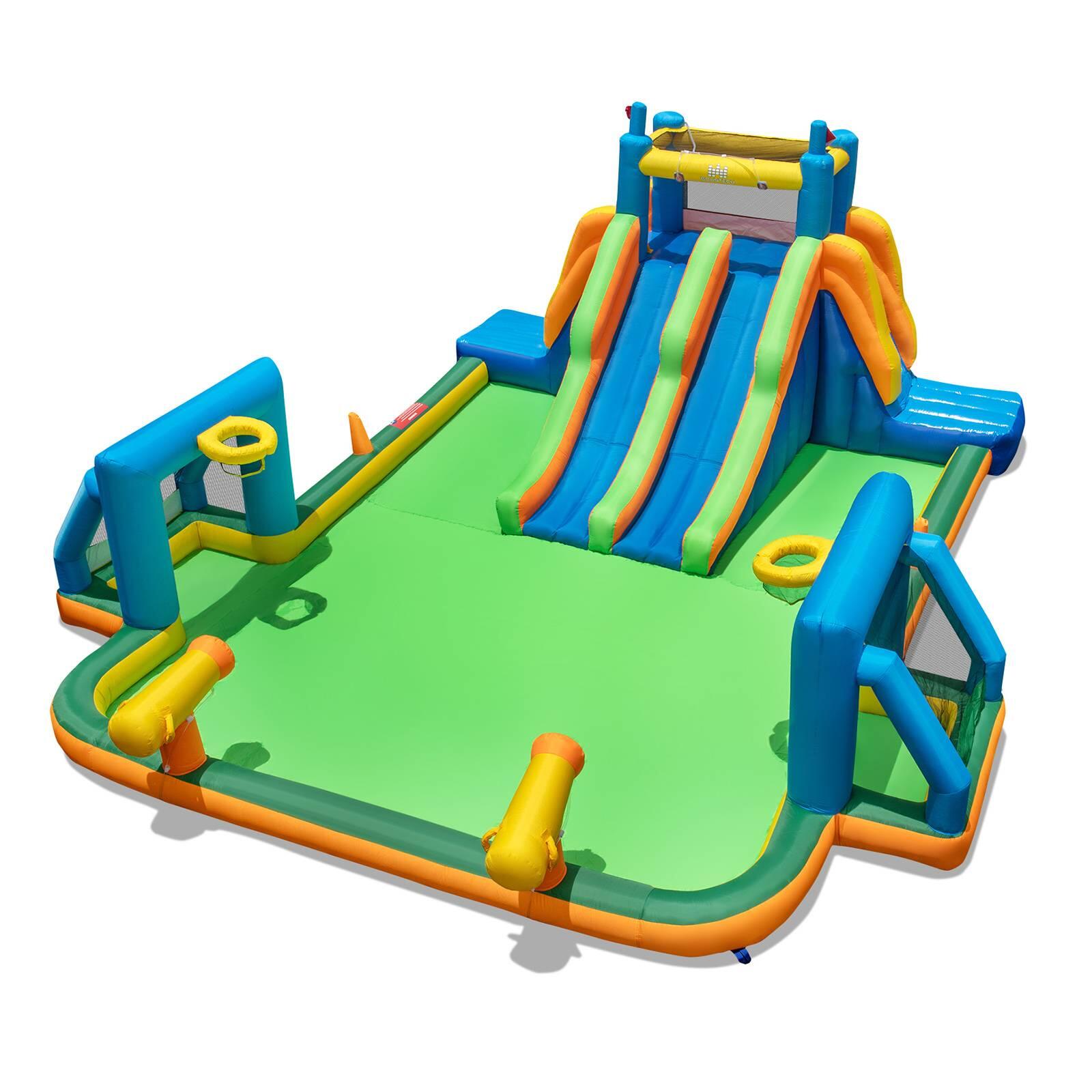 Inflatable Water Park with 2 Long Slides & Soccer Gates (w/o Blower)