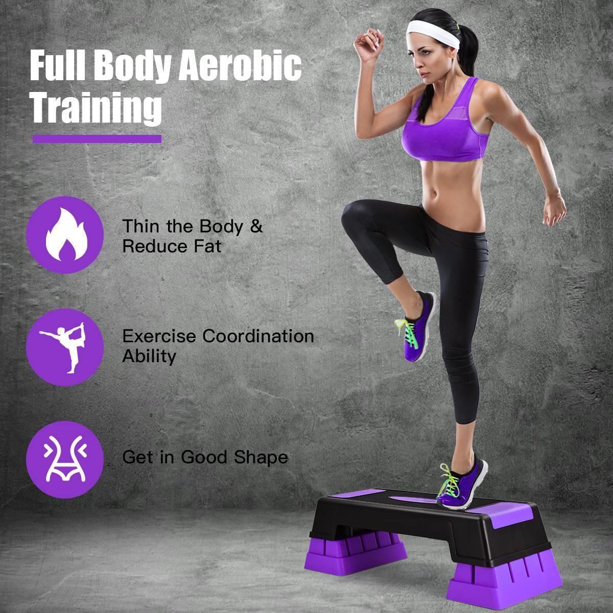 75cm Aerobic Stepper Block Bench with Risers and Adjustable Height