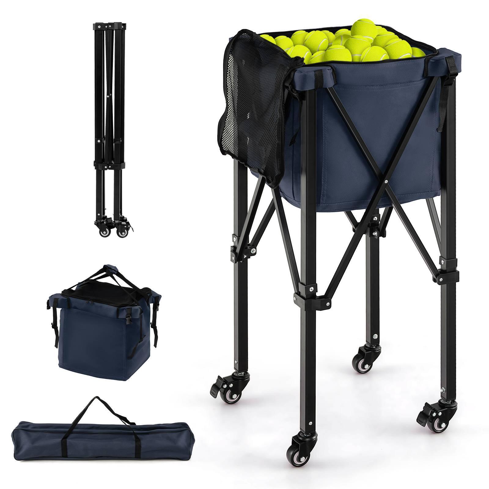Foldable Tennis Ball Cart with Wheels and Removable Bag