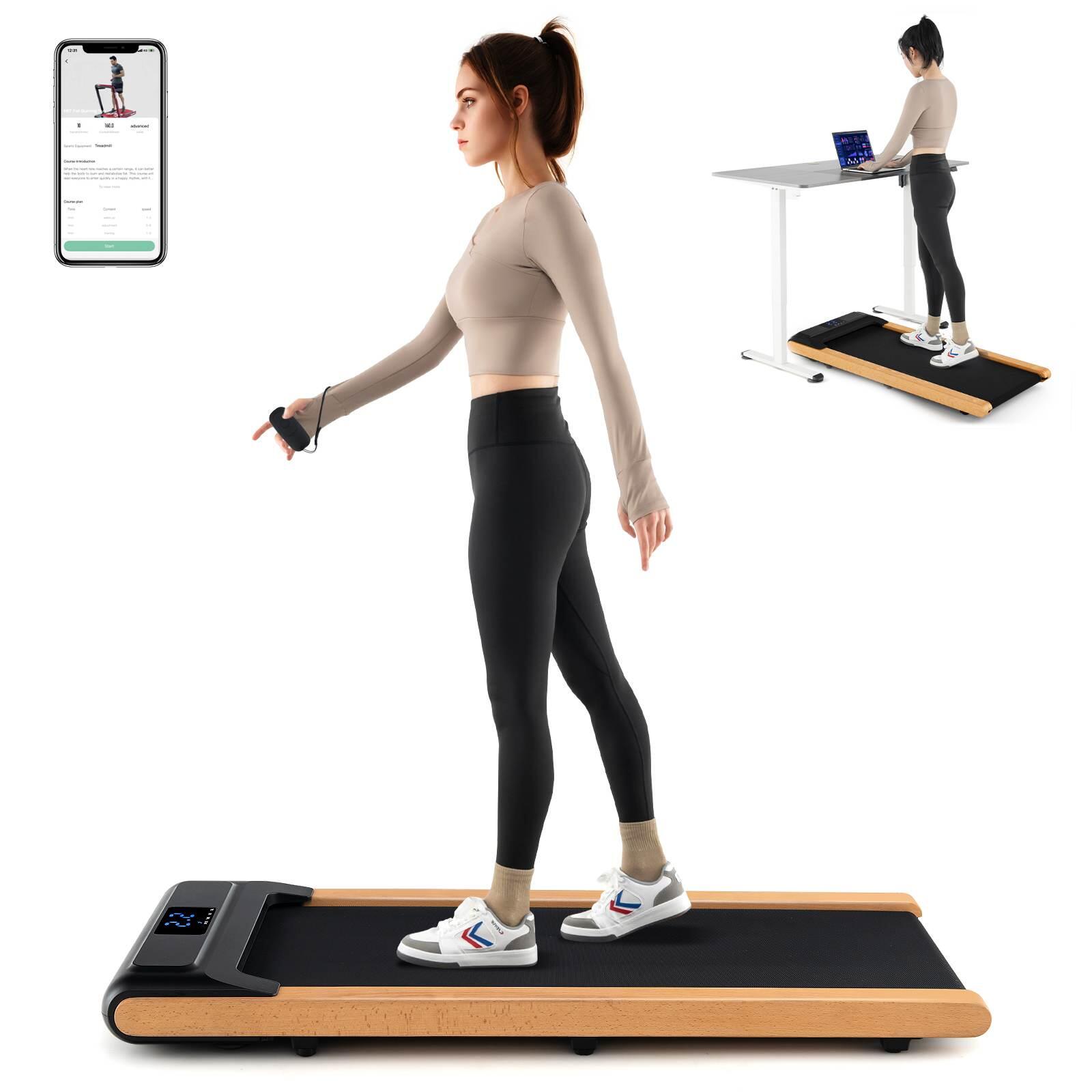 Under Desk Treadmill w Remote APP Control LED Display Solid Wood Edge