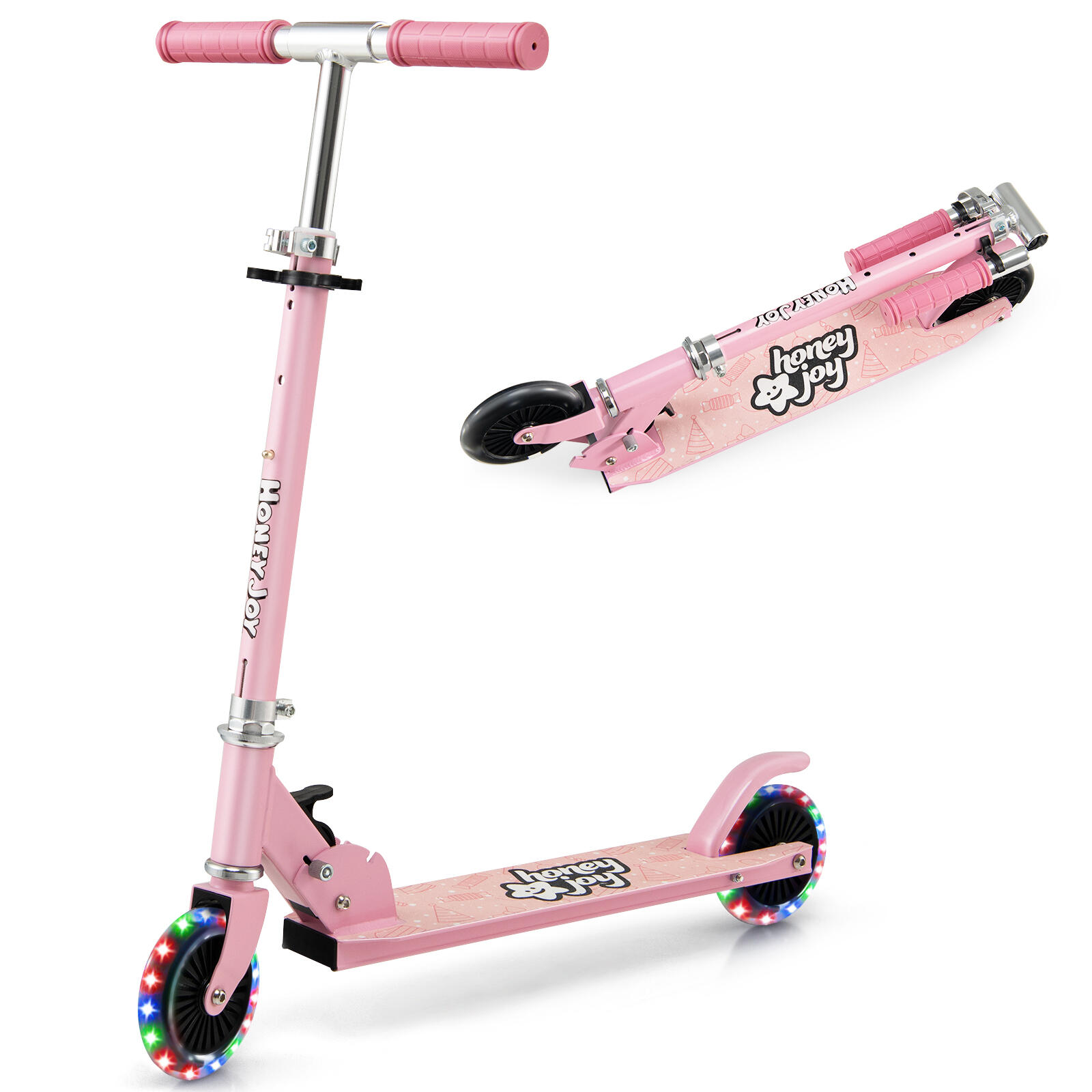 Foldable Lightweight Scooter w/ Adjustable Handlebar & LED Light
