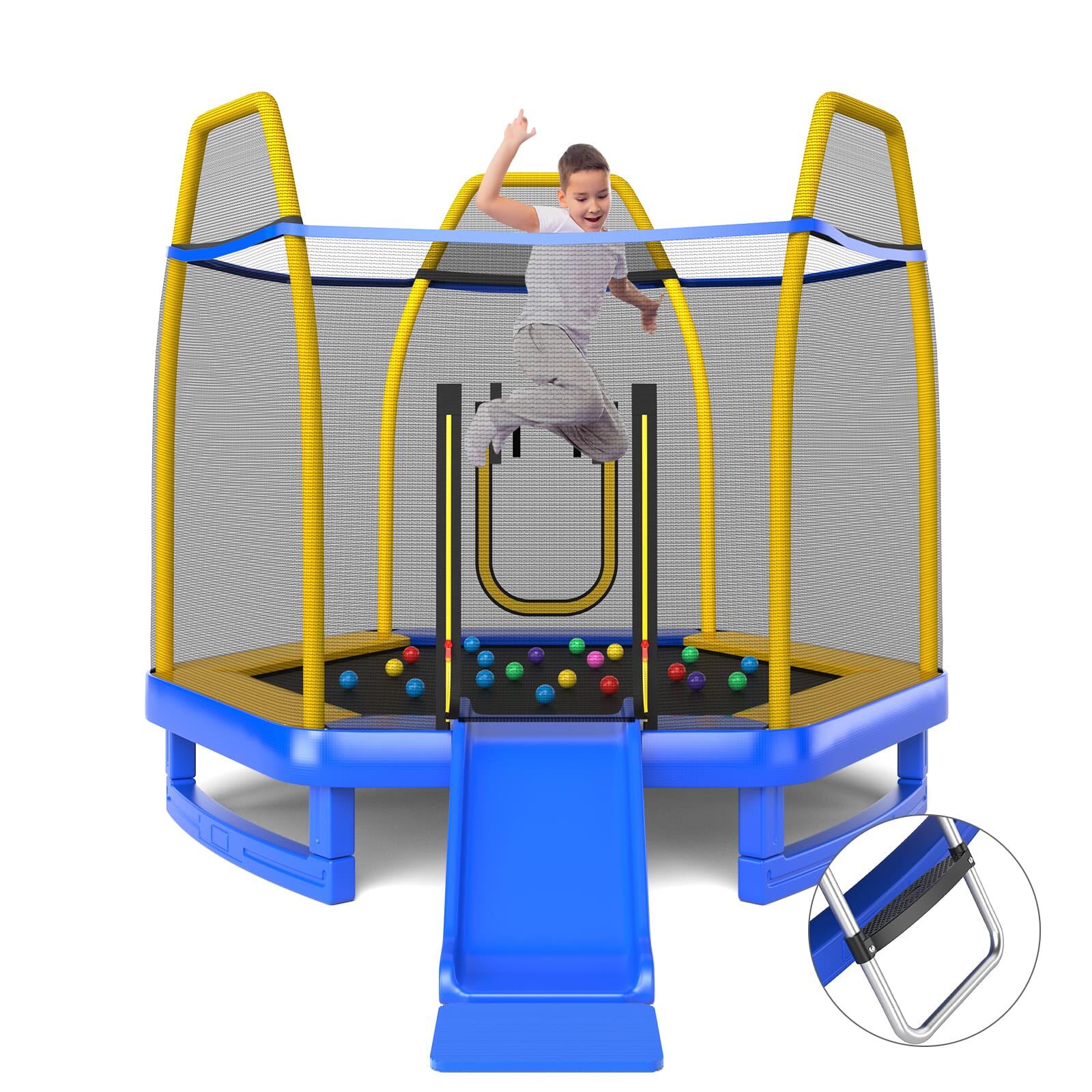 3-in-1 7FT Kids Trampoline with Slide Ladder and Ocean Balls