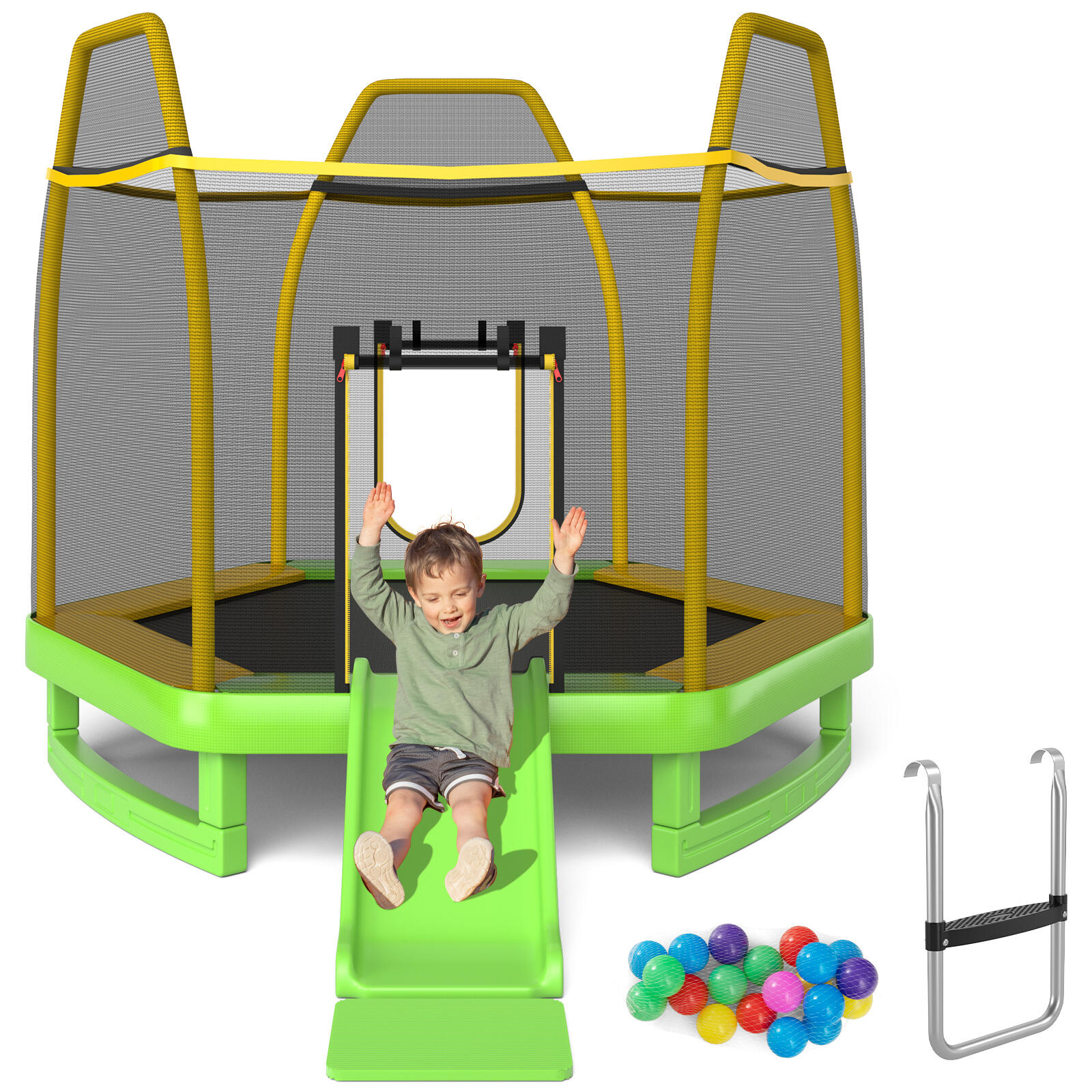 3-in-1 7FT Kids Trampoline with Slide Ladder and Ocean Balls