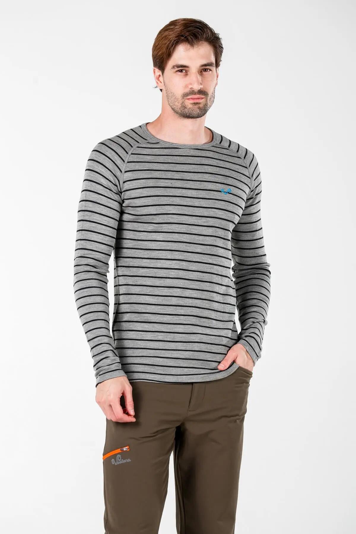 Thor - Bluza 100% Wełna Merino dla Mężczyzn z Długim Rękawem M, Szary 2/2