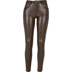 Dames Synthetisch Leren Broek Mid Rise (Bruin)