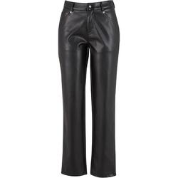 Dames Synthetisch Leren Rechte Pijp Broek (Zwart)