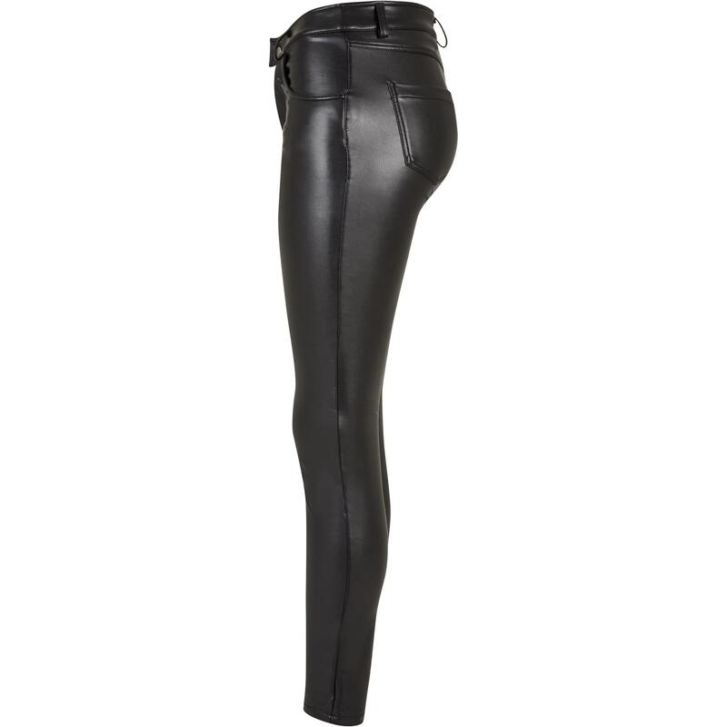 Dames Synthetisch Leren Broek Mid Rise (Zwart)