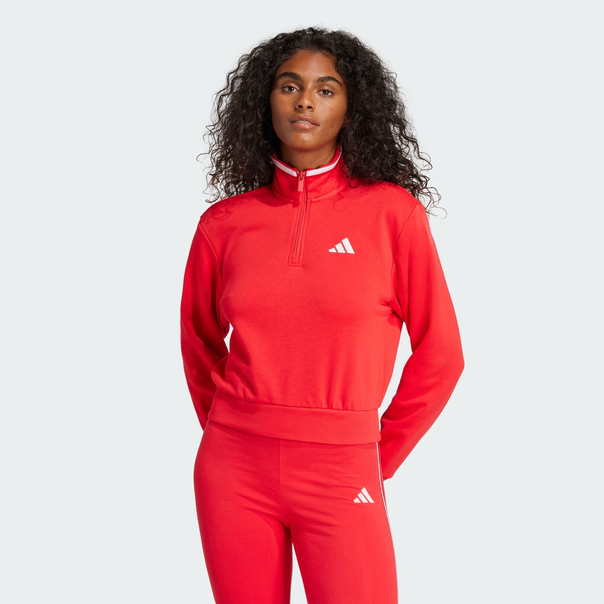 Adidas - Veste De Survêtement Courte Molleton À Quart De Zip Essentials Color Pop - Tenue De Football - Rouge - 36 Xs - Decathlon