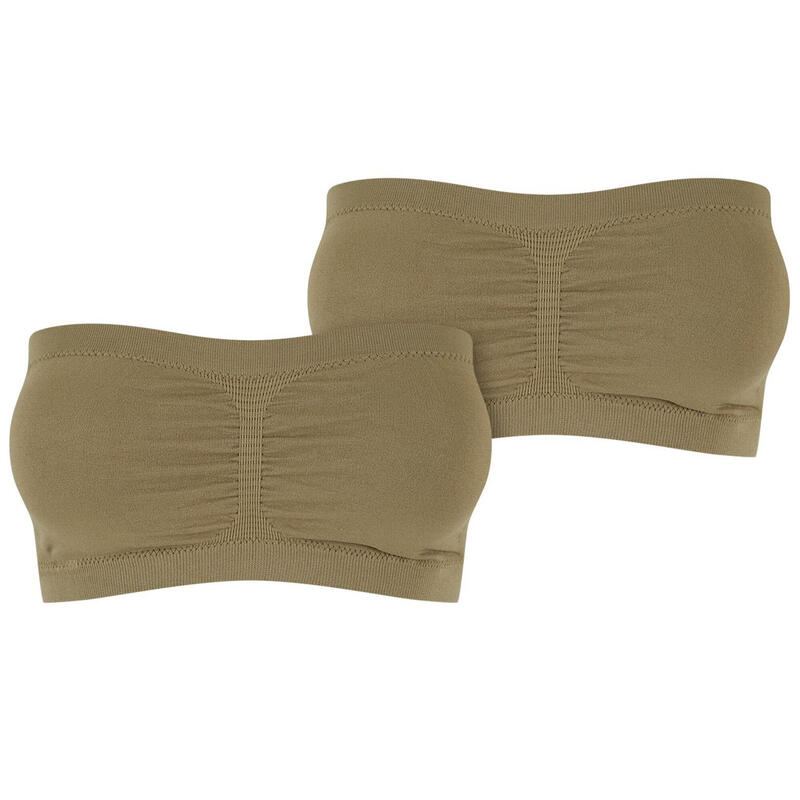 Dames Gewatteerde Bandeau Top (Set van 2) (Khaki)