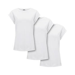 Dames Verlengd Schouder Tshirt (Set van 3) (Wit)