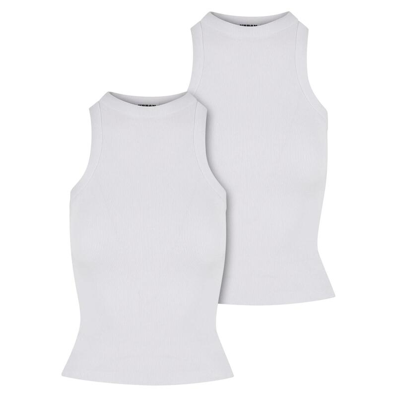 Dames Ribbed Racerback Top (Set van 2) (Wit/Wit)