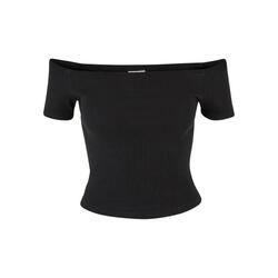 Dames Geribbelde Organic Off Shoulder Top (Zwart)