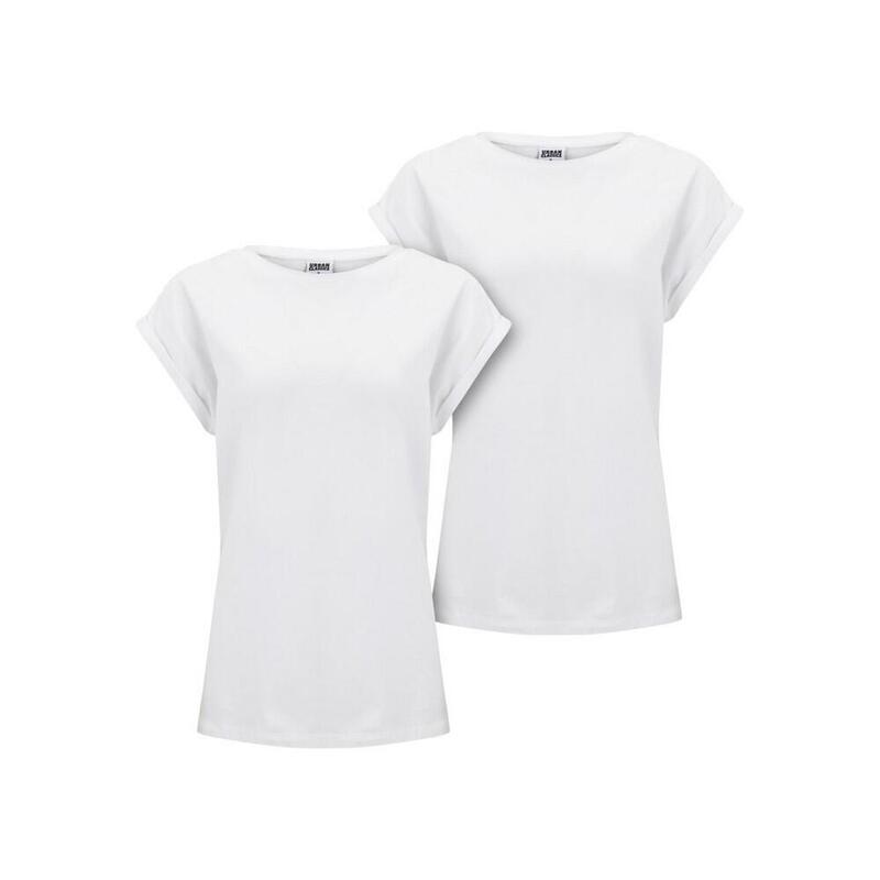 Dames PrePack Verlengd Schouder Tshirt (Set van 2) (Wit)