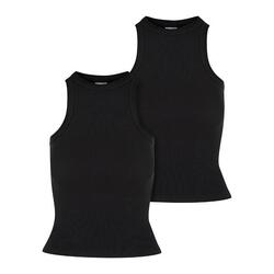 Dames Ribbed Racerback Top (Set van 2) (Zwart/Zwart)