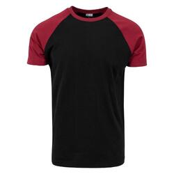 Heren Contrast Raglan Tshirt (Zwart/Bourgondië)