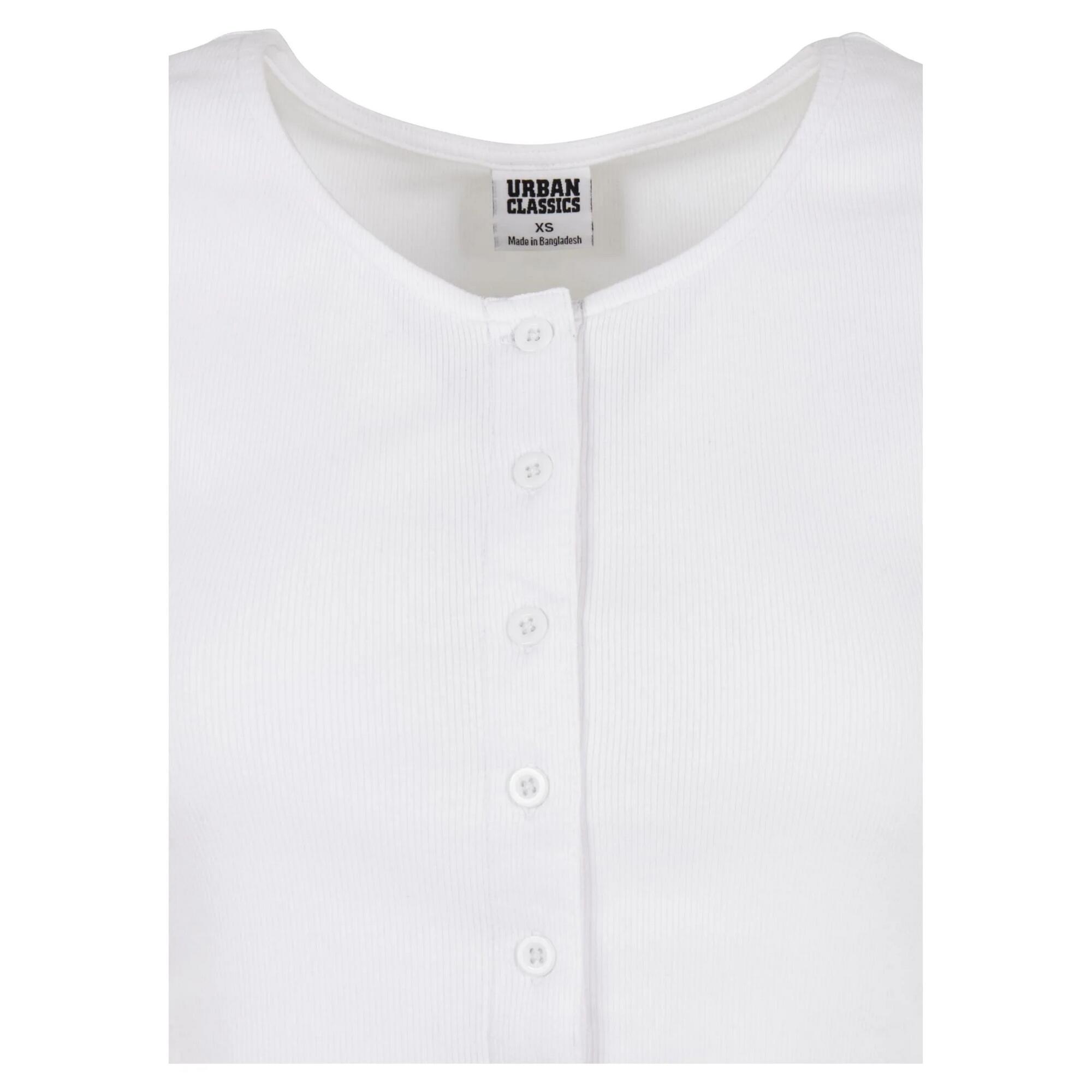 Maglietta Corta A Costine Con Bottoni Sul Colletto Donna Urban Classics Bianco 3/3