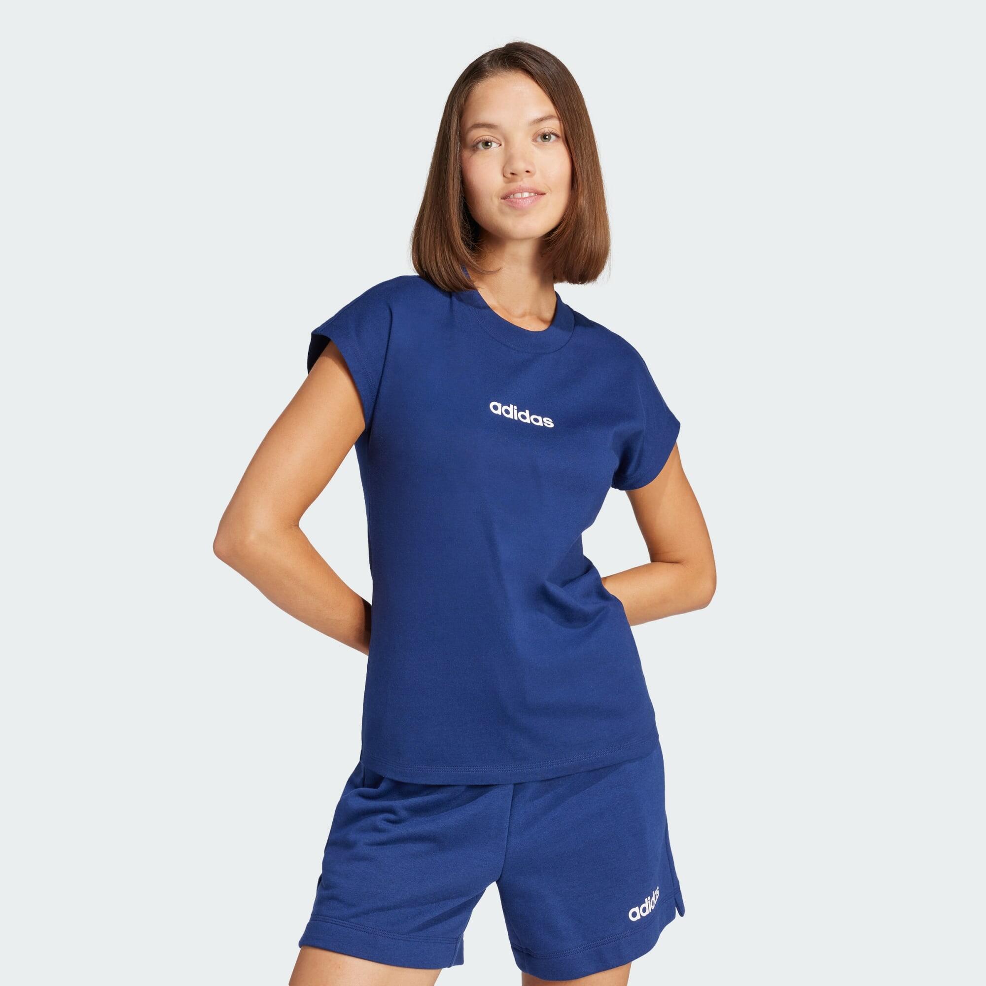 Adidas - T-shirt Coton Essentials Linear - T-shirt Manches Courtes - Blanc|bleu - 36 Xs - Decathlon