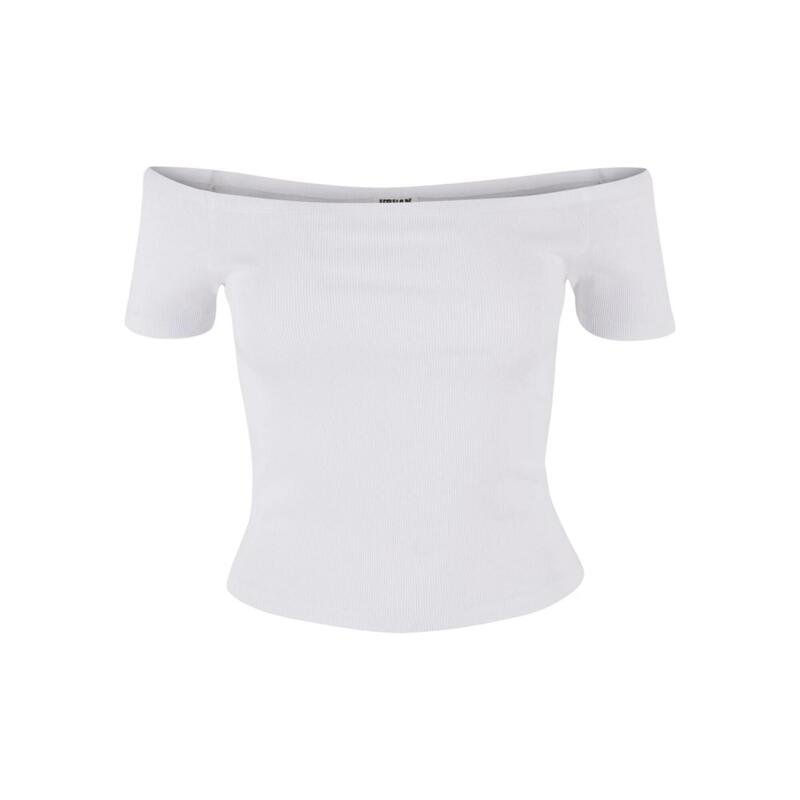 Dames Geribbelde Organic Off Shoulder Top (Wit)