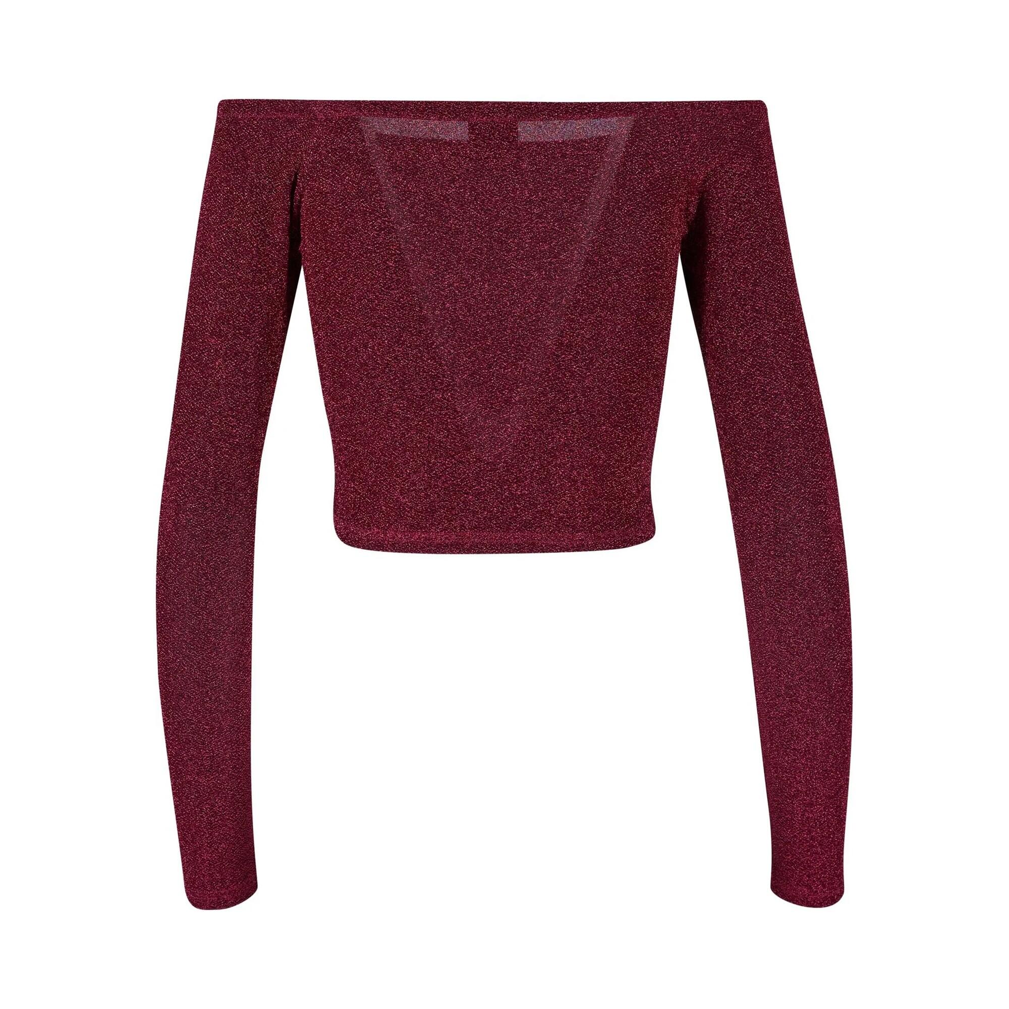Top Glitter Senza Spalla Manica Lunga Donna Urban Classics Borgogna 2/4