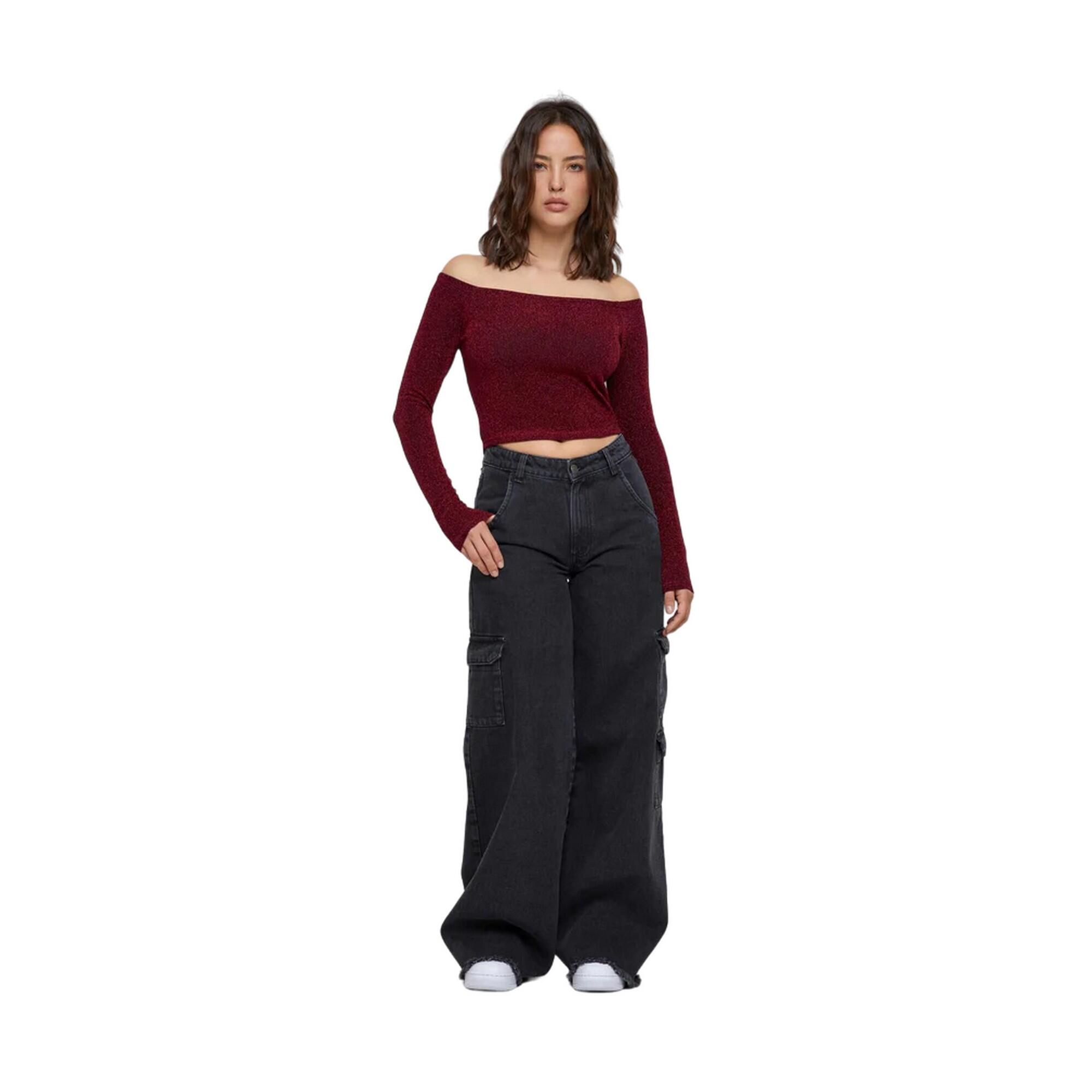 Top Glitter Senza Spalla Manica Lunga Donna Urban Classics Borgogna 4/4