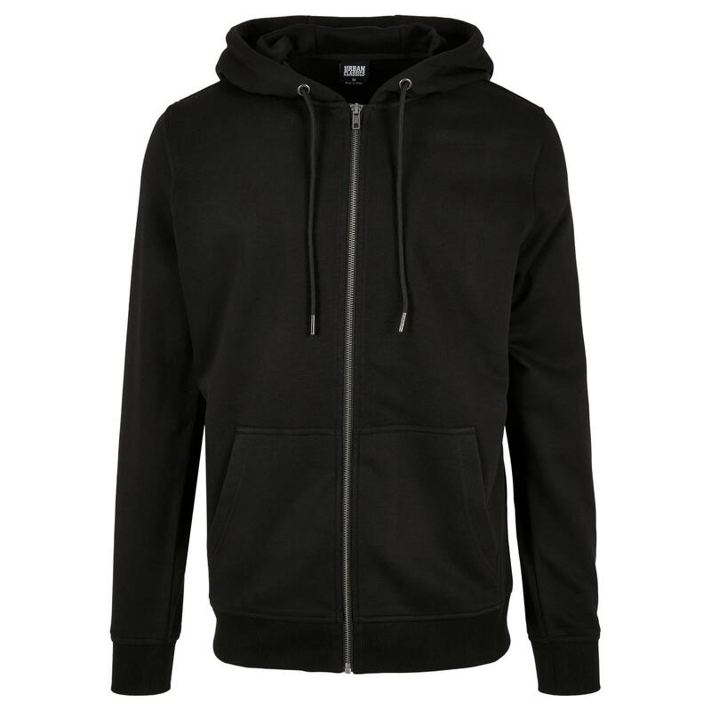 Heren Basic Badstof Full Zip Hoodie (Zwart)