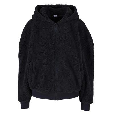 Dames sherpa oversized full zip hoodie (zwart)