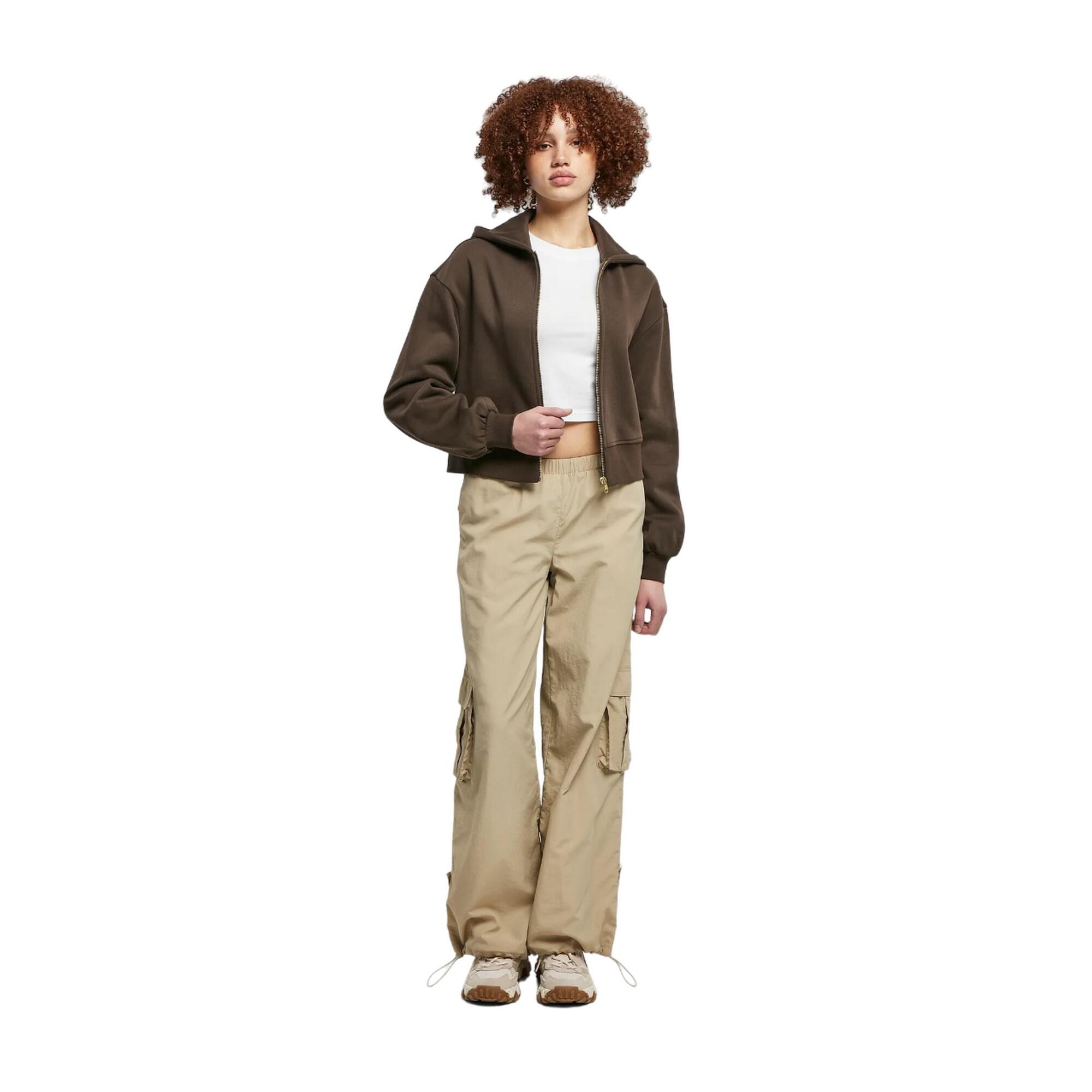 Felpa Con Cappuccio E Zip Intera Oversize Corto Donna Urban Classics Marrone 3/3