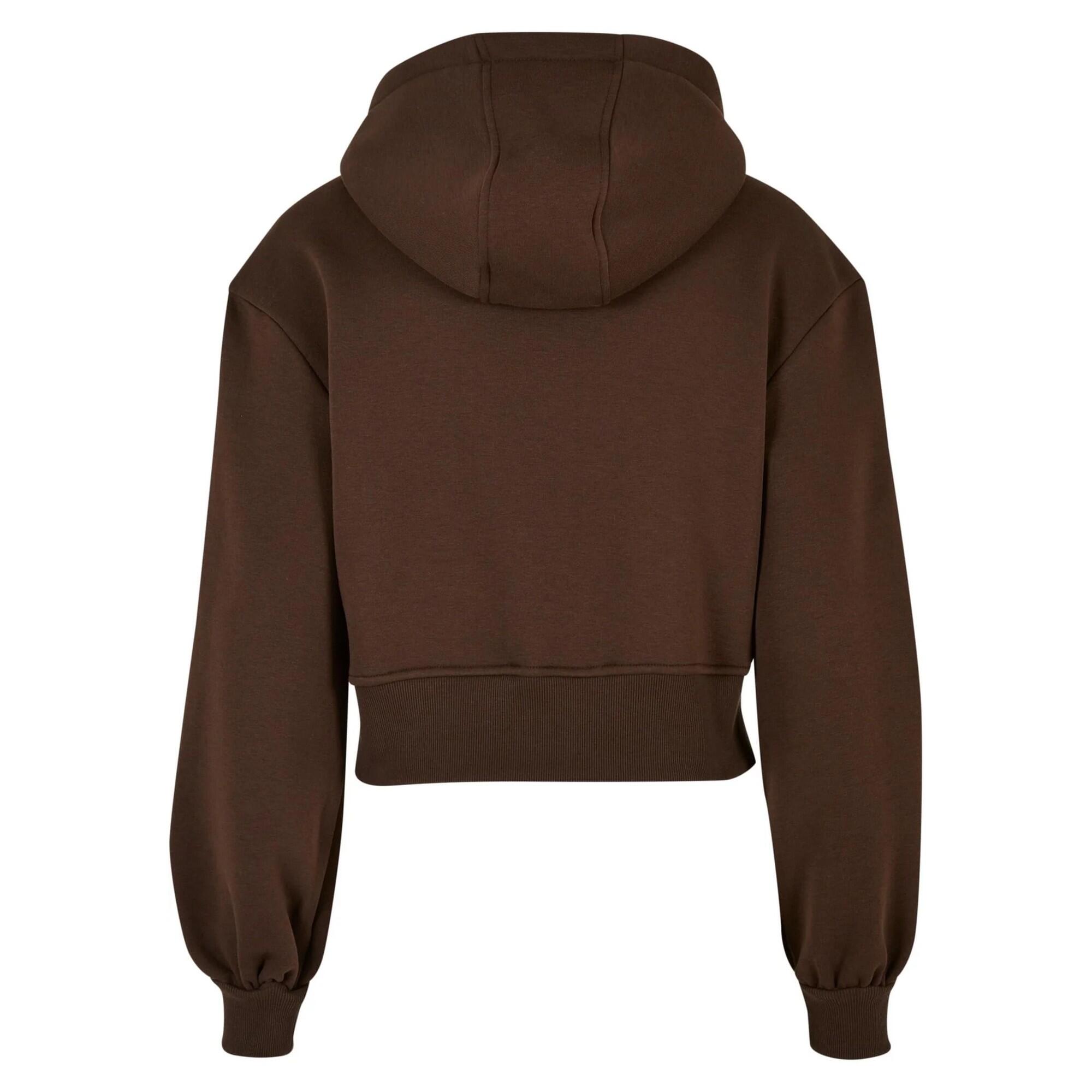 Felpa Con Cappuccio E Zip Intera Oversize Corto Donna Urban Classics Marrone 2/3