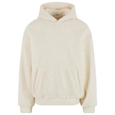 Heren teddy fleece oversized hoodie (wit zand)