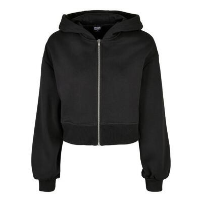 Dames korte oversized hoodie met volledige ritssluiting (zwart)