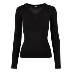 Dames Gebreid V Hals Sweatshirt (Zwart)