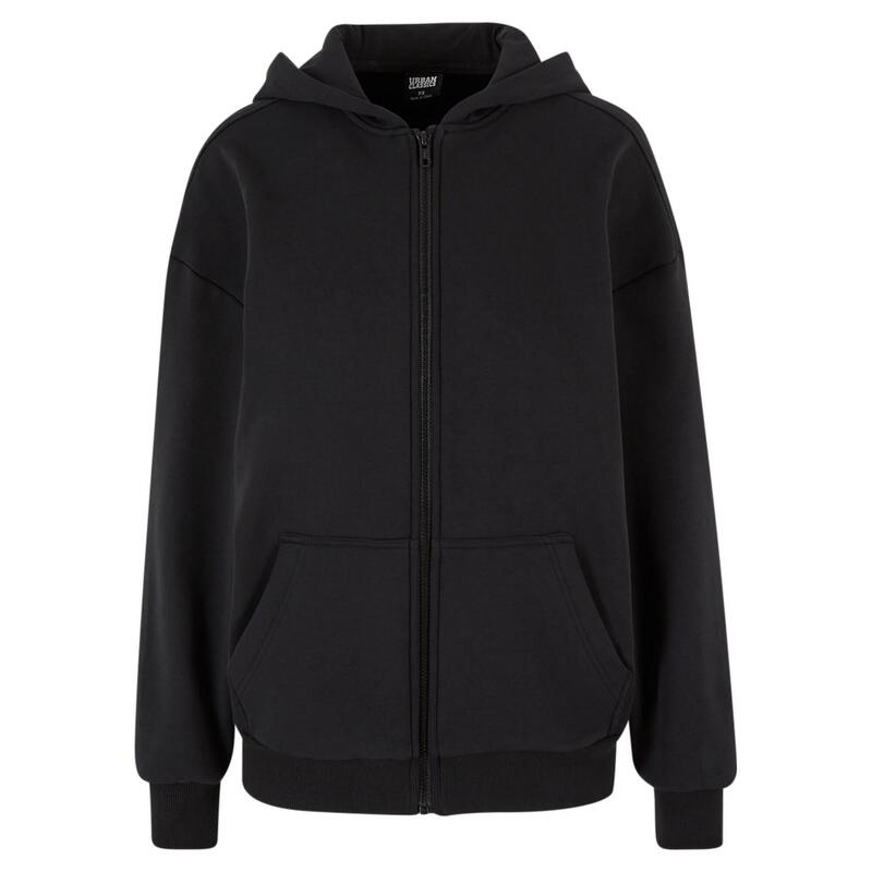 Dames Cozy Zip Front Oversized Full Zip Hoodie (Zwart)