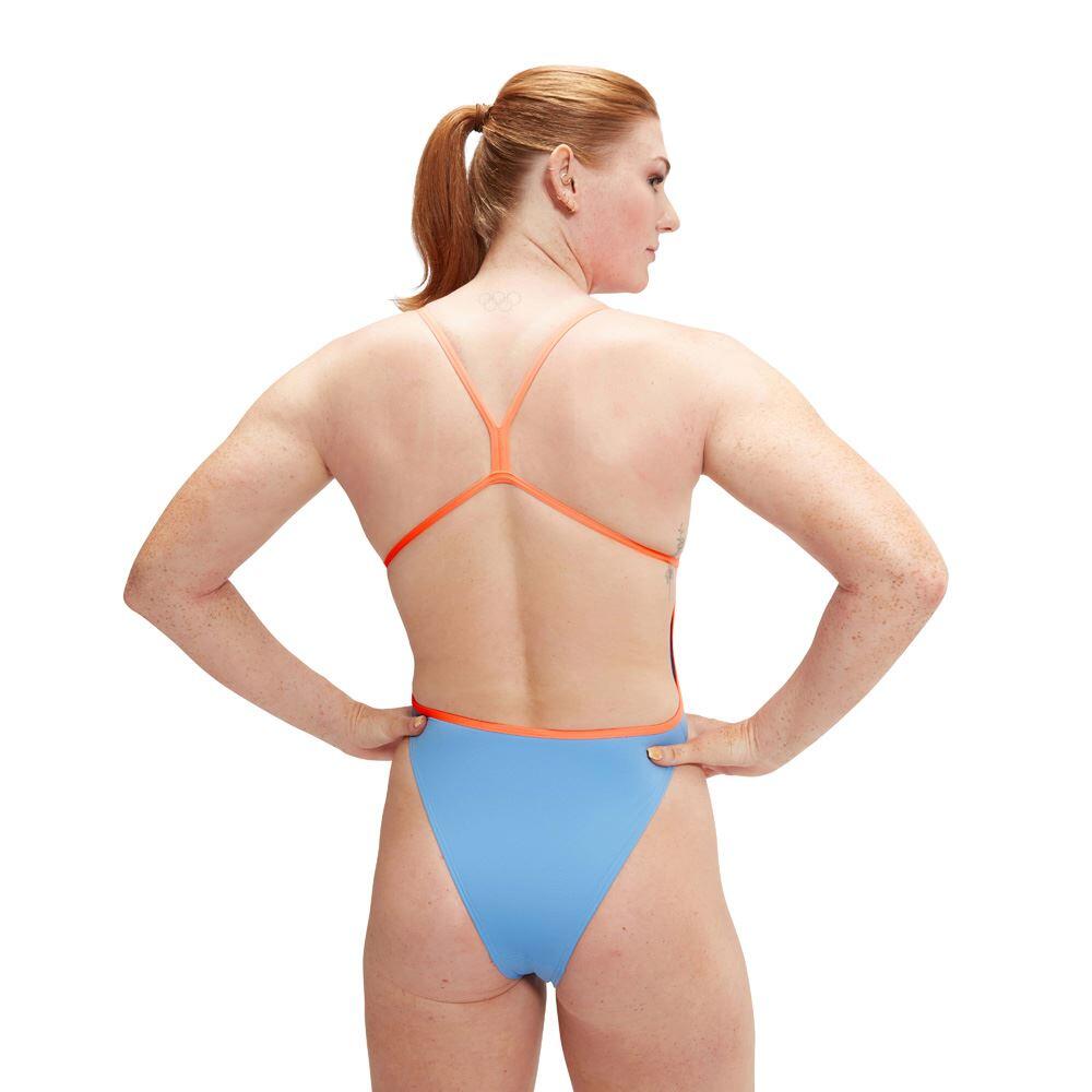 Maillot Speedo Solid V-Back Eco Endurance+ Bleu clair/Disco Peach Taille 38 5/7