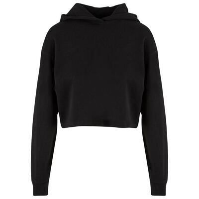 Dames terrycloth lichtgewicht oversized crop hoodie (zwart)