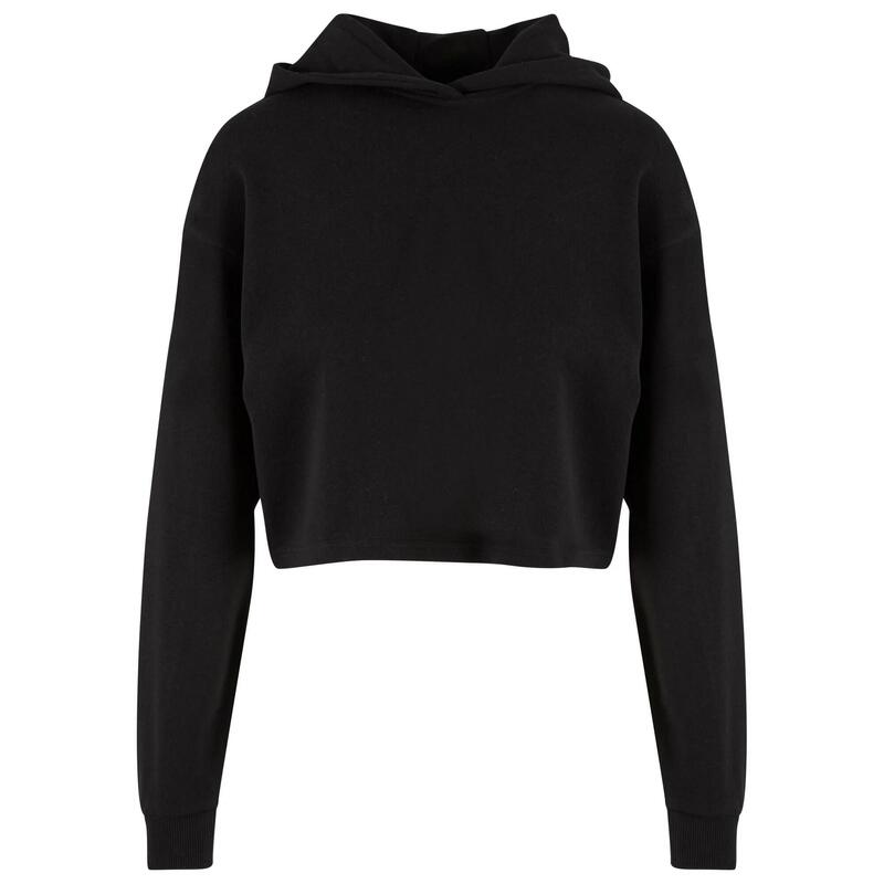 Dames Terrycloth Lichtgewicht Oversized Crop Hoodie (Zwart)