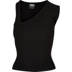 Dames Ribgebreide Asymmetrische Top (Zwart)